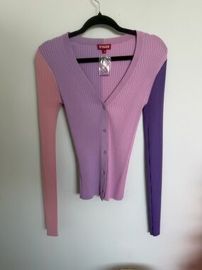 STAUD Ribbed cardigan  Top in purple Pink